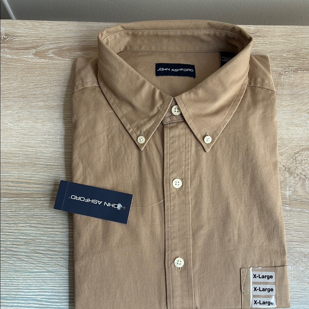 NWT John Ashford Button Down Shirt Khaki 100% Cotton Size X-Large